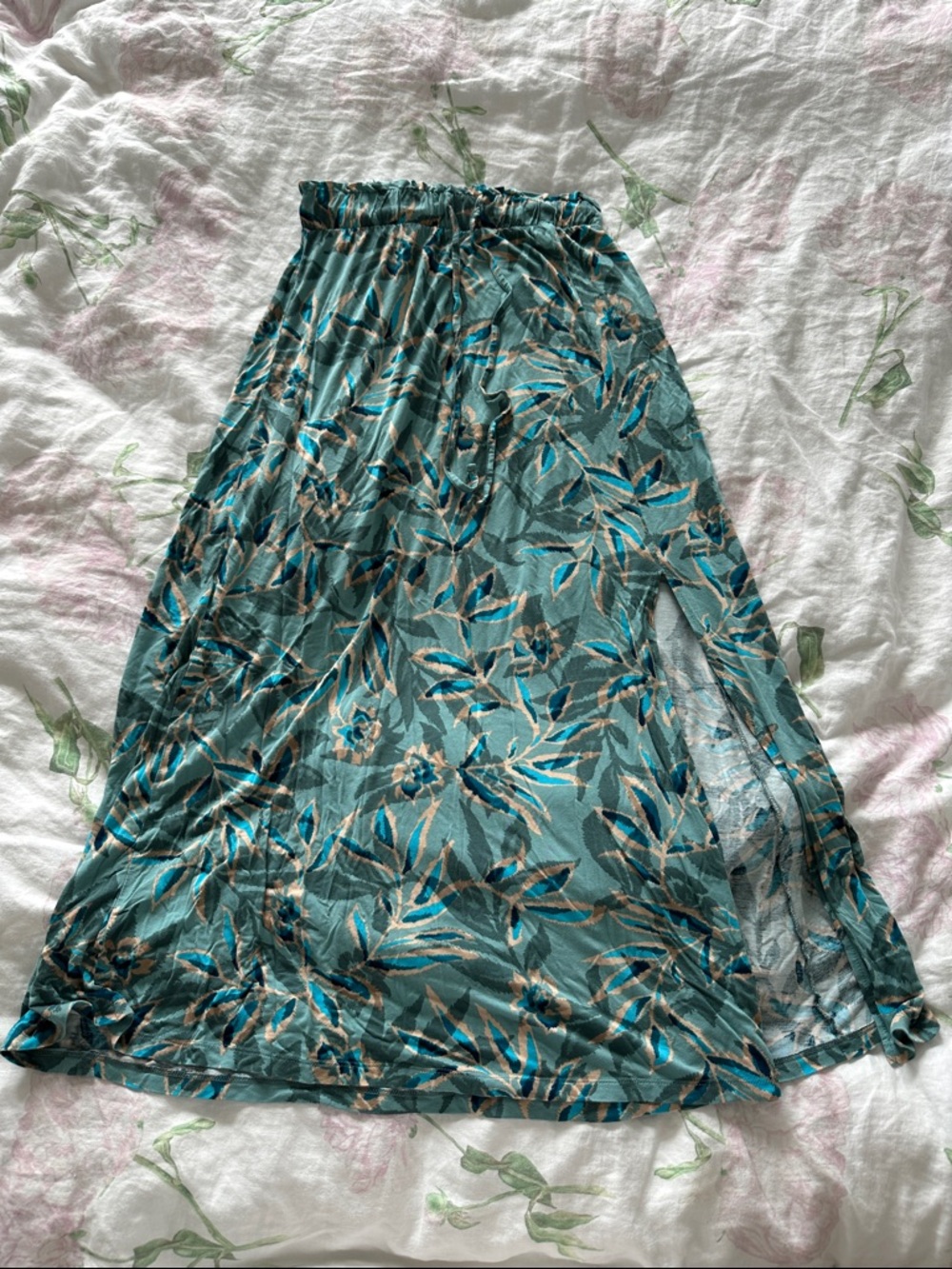 Lascana Floral Teal Women's Maxi Skirt NWOT